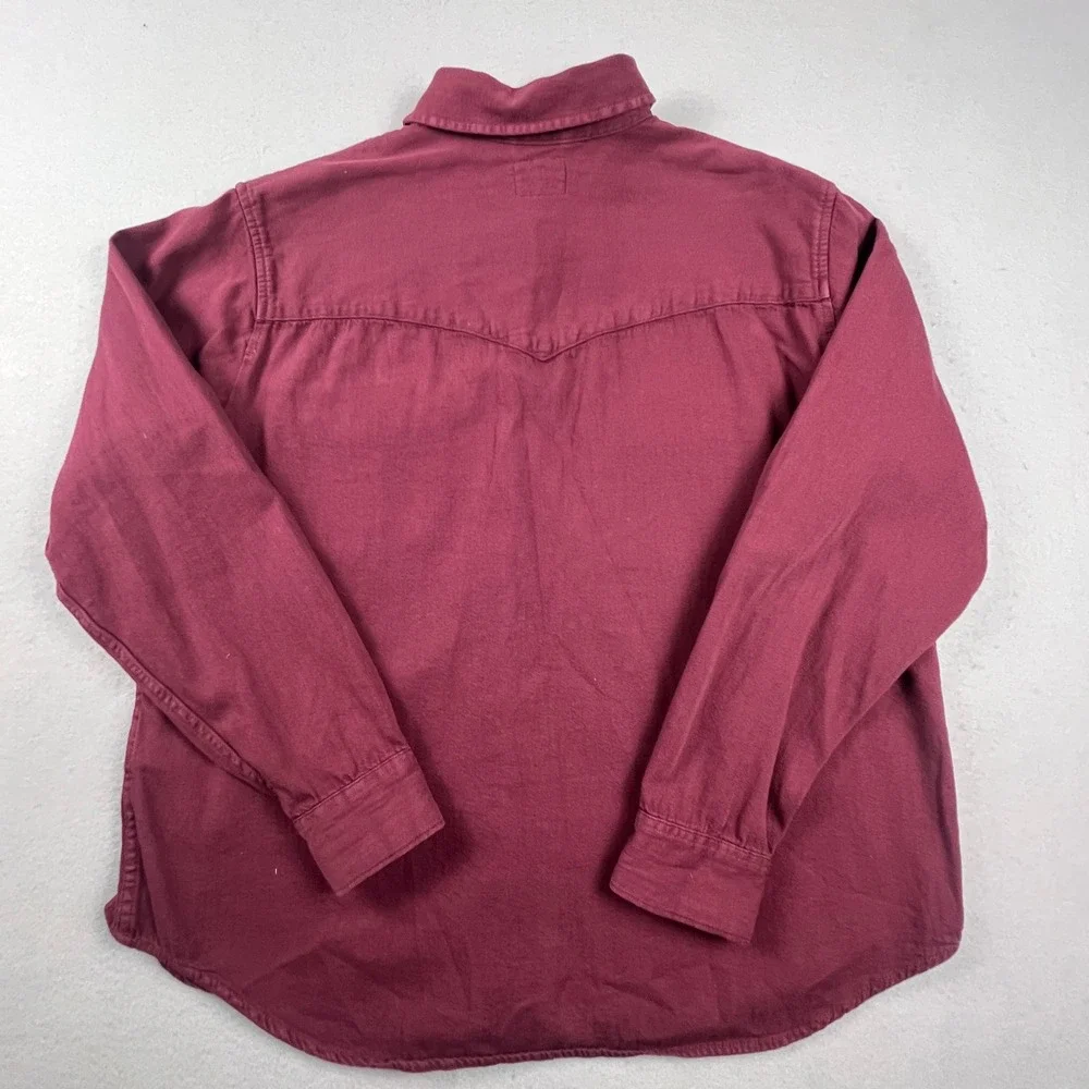 Levi's Western Shirt Mens XXL Burgundy Pearl Snap Twill Long Sleeve Cowboy
